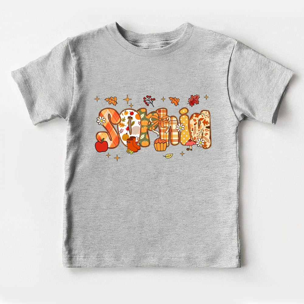 Personalized Name Maple Leaf Fall Letters Toddler T-shirts