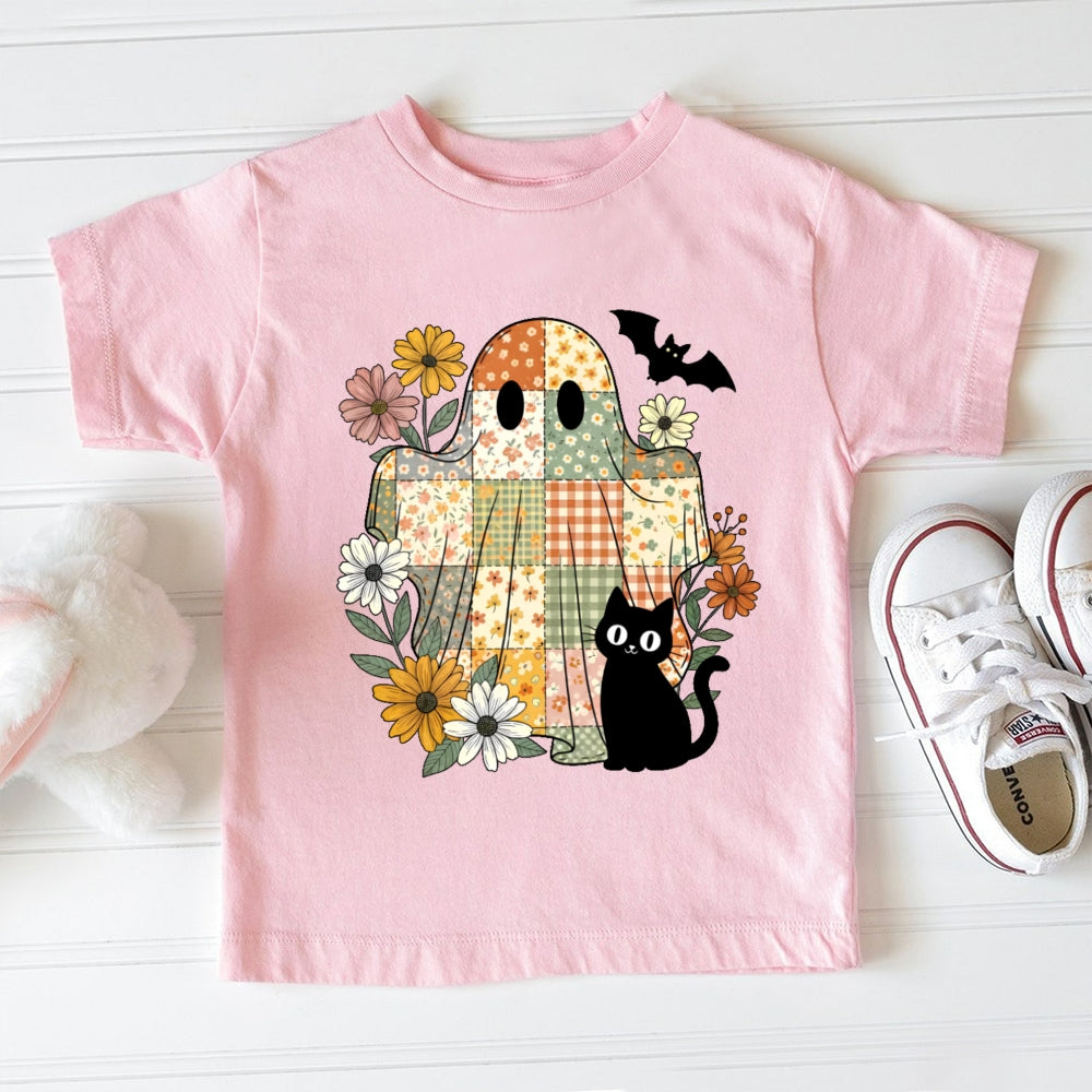 Flowers Ghost Cats Halloween Toddler T-shirts