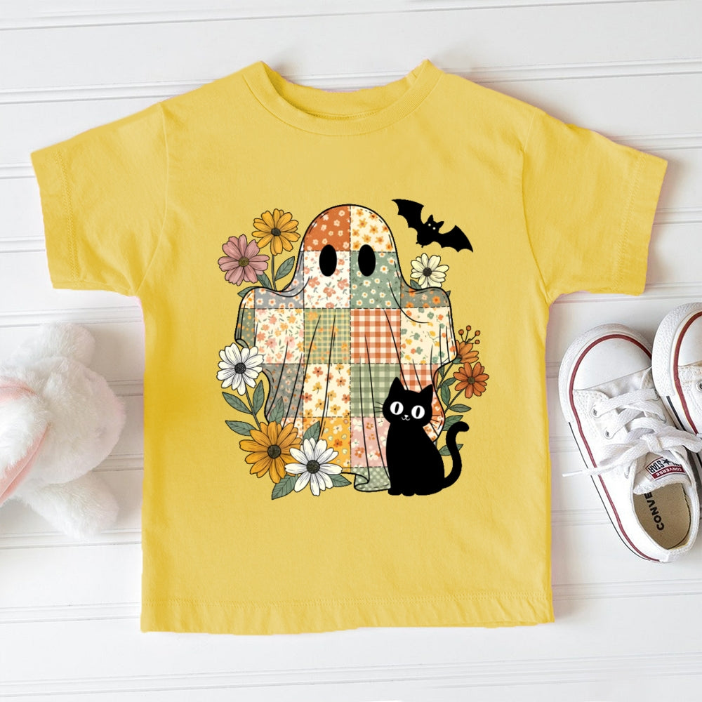 Flowers Ghost Cats Halloween Toddler T-shirts