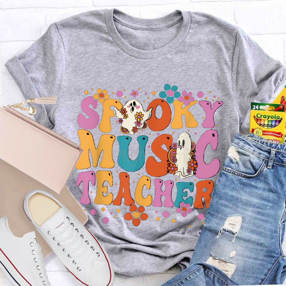 Spooky Music Teacher Colored Fonts And Ghosts Halloween T-shirt
