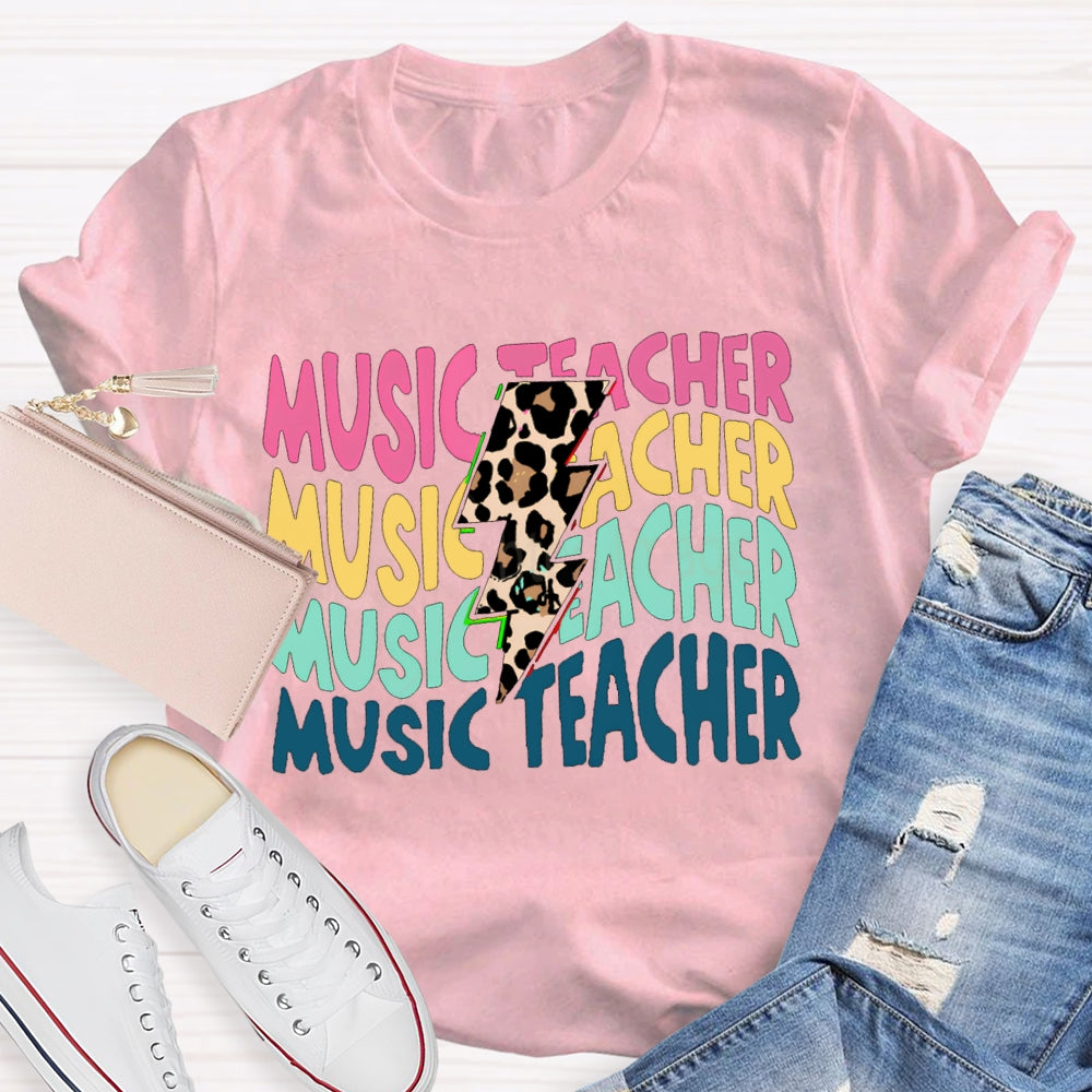 Music Teacher Colorful Fonts And Leopard Print Arrows T-shirt