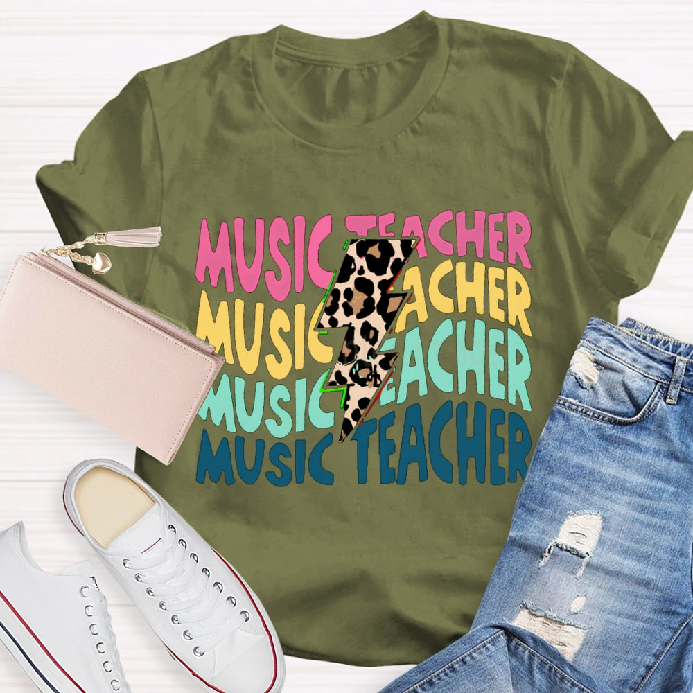 Music Teacher Colorful Fonts And Leopard Print Arrows T-shirt