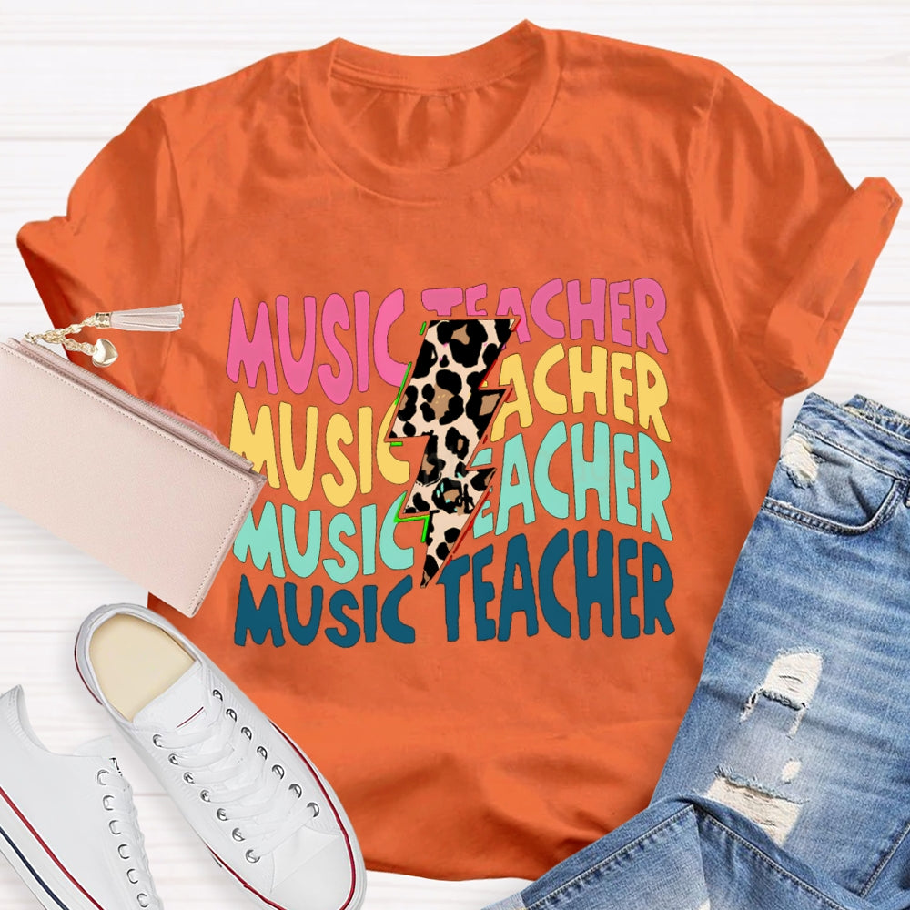 Music Teacher Colorful Fonts And Leopard Print Arrows T-shirt