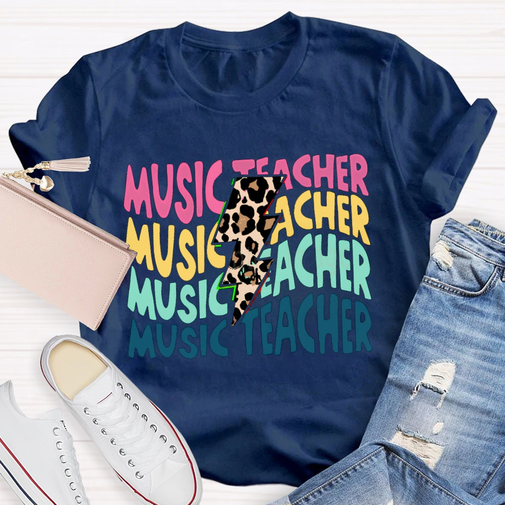 Music Teacher Colorful Fonts And Leopard Print Arrows T-shirt