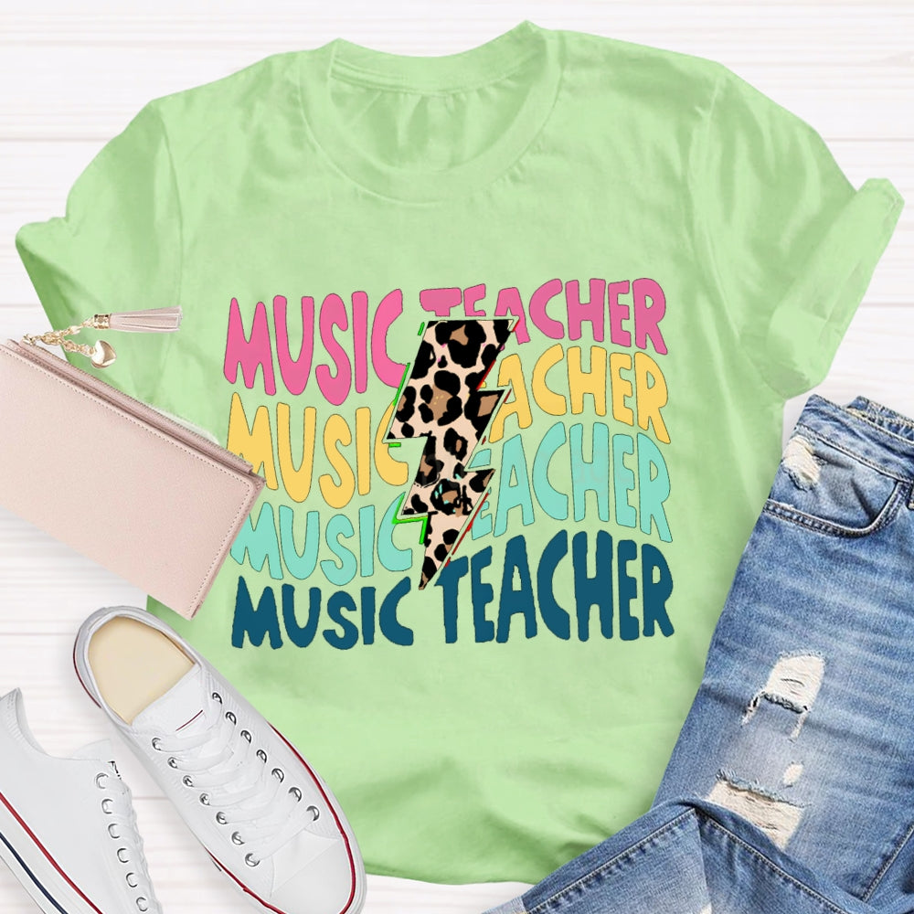 Music Teacher Colorful Fonts And Leopard Print Arrows T-shirt