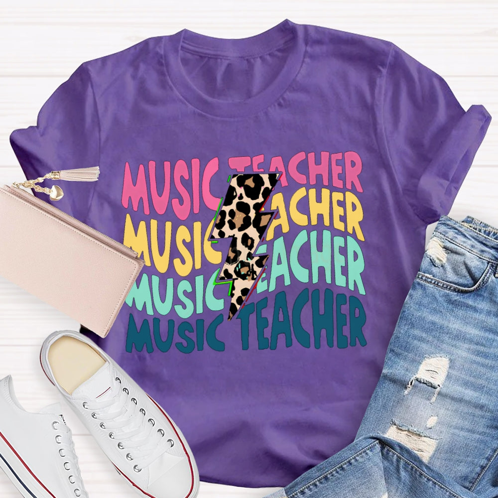 Music Teacher Colorful Fonts And Leopard Print Arrows T-shirt