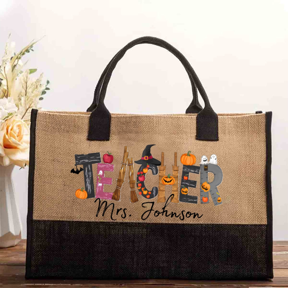 Personalized Halloween Teacher Name Cotton Tote Bag