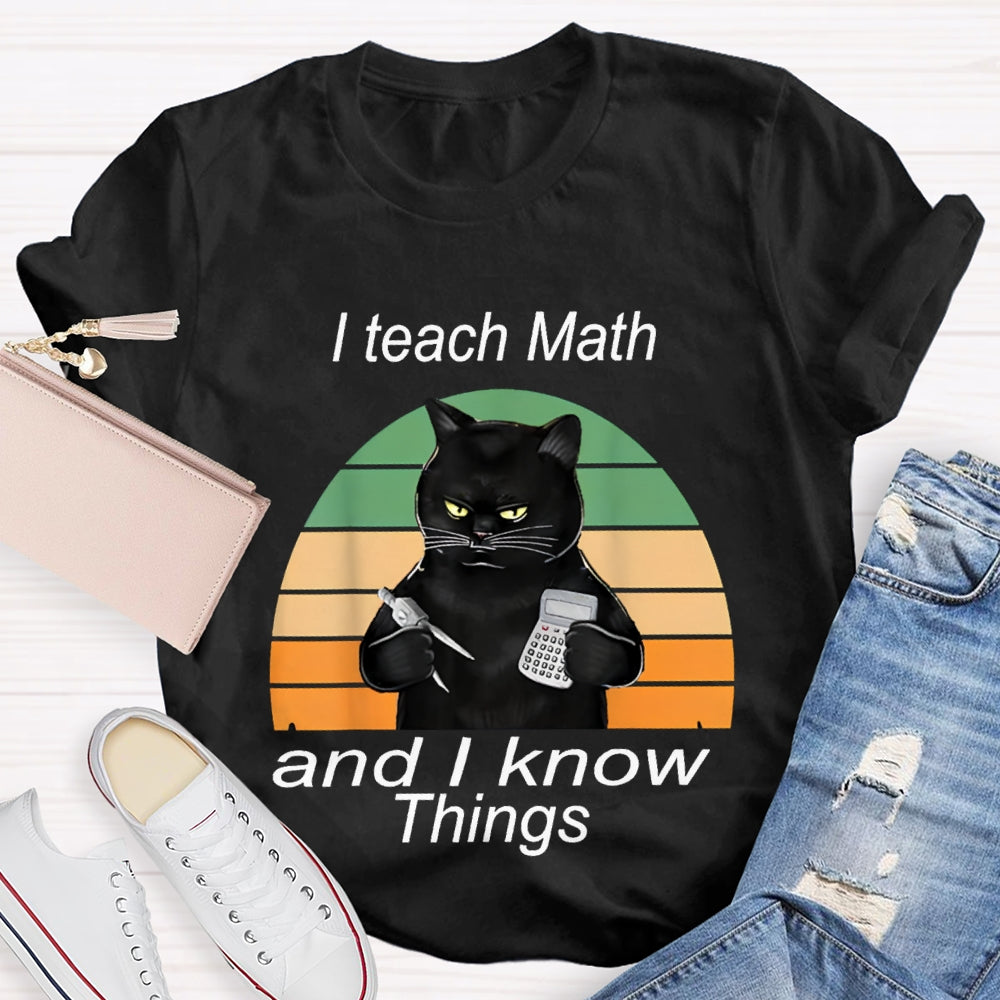 I Teach Math And I Know Things Black Cat Math Teacher T-shirt