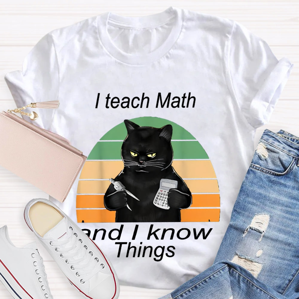 I Teach Math And I Know Things Black Cat Math Teacher T-shirt