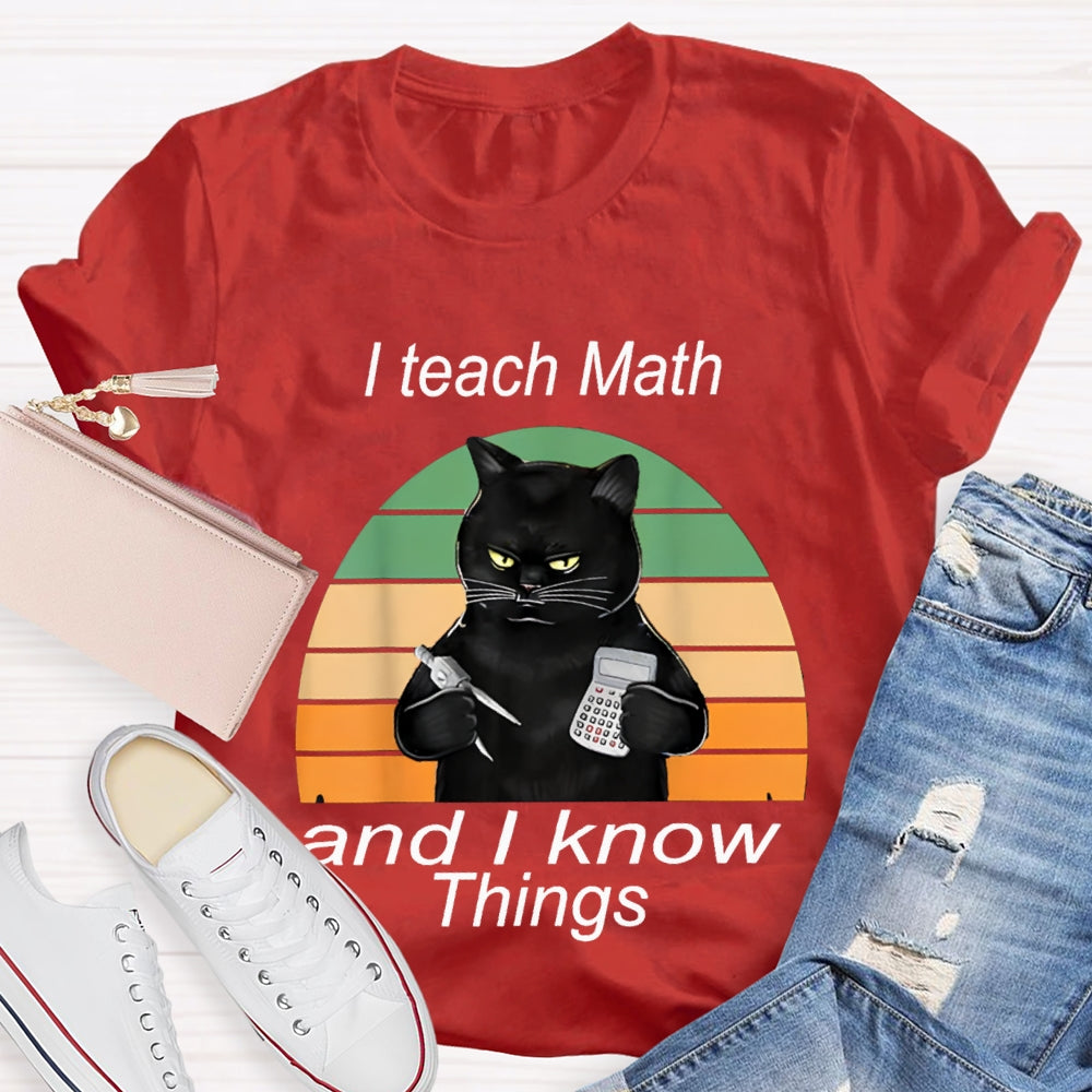 I Teach Math And I Know Things Black Cat Math Teacher T-shirt