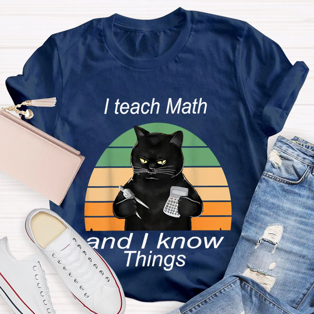 I Teach Math And I Know Things Black Cat Math Teacher T-shirt