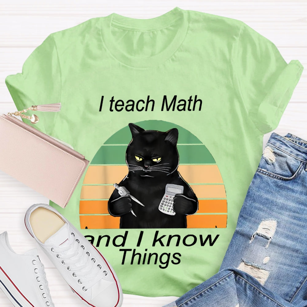 I Teach Math And I Know Things Black Cat Math Teacher T-shirt