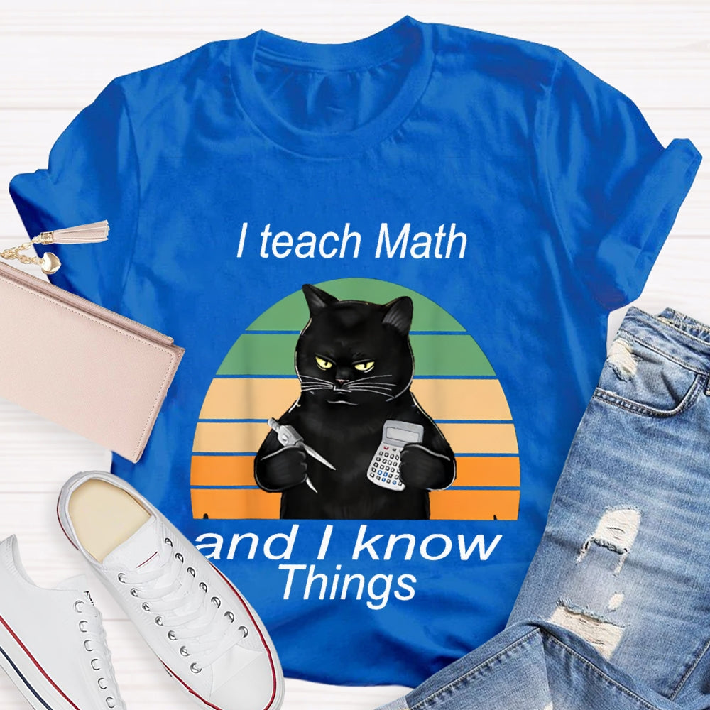I Teach Math And I Know Things Black Cat Math Teacher T-shirt