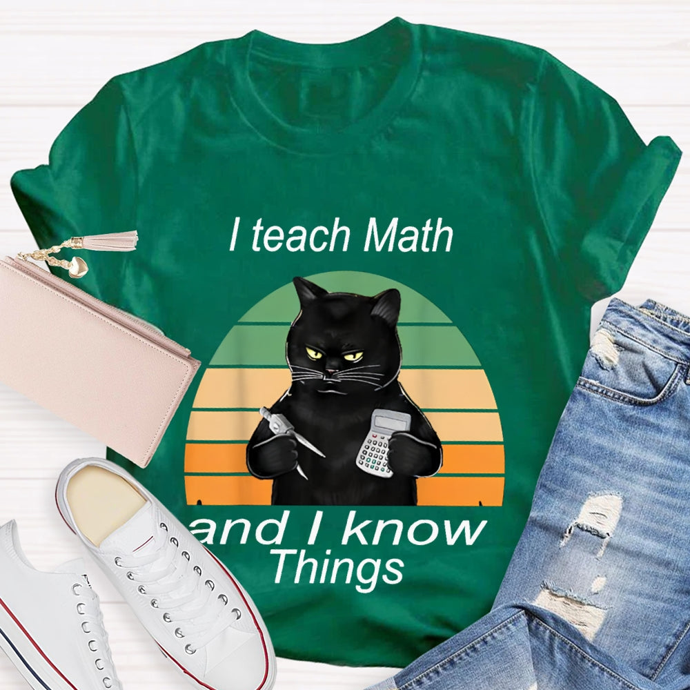 I Teach Math And I Know Things Black Cat Math Teacher T-shirt
