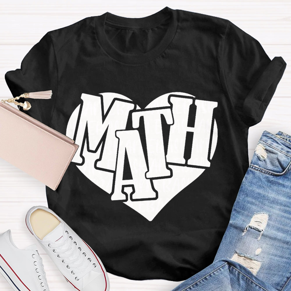Heart Print Math Teacher T-shirt