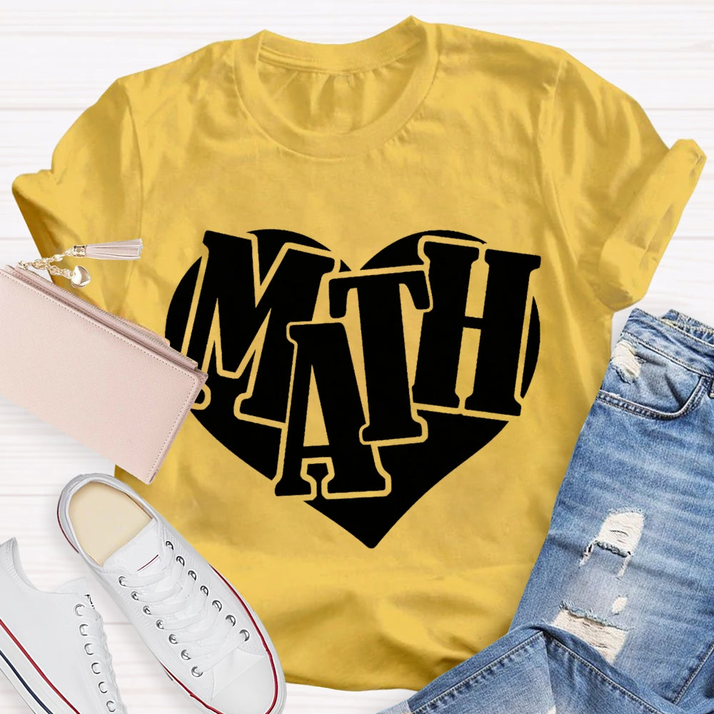 Heart Print Math Teacher T-shirt