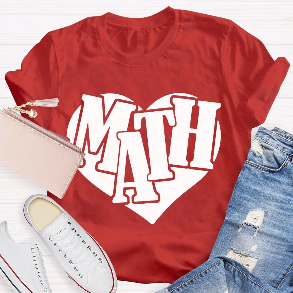 Heart Print Math Teacher T-shirt