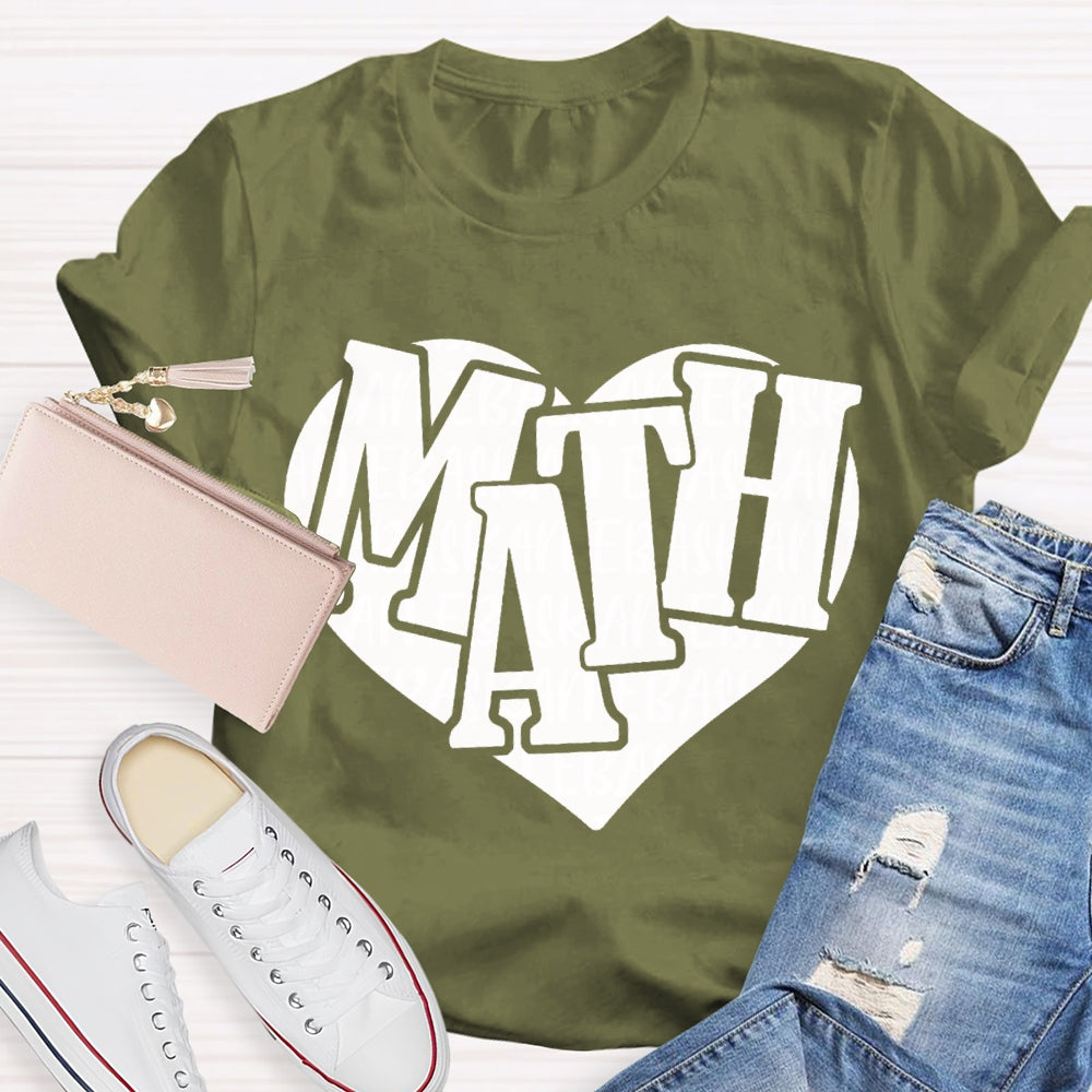 Heart Print Math Teacher T-shirt