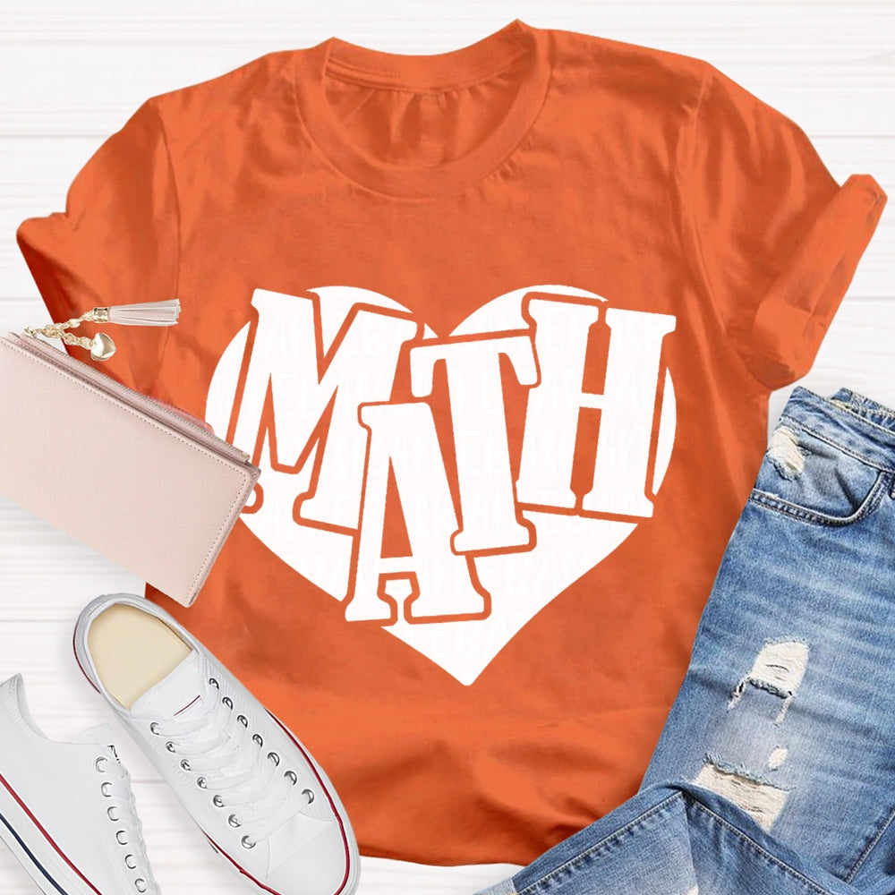 Heart Print Math Teacher T-shirt