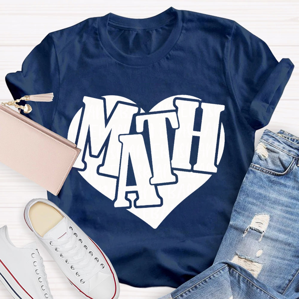 Heart Print Math Teacher T-shirt