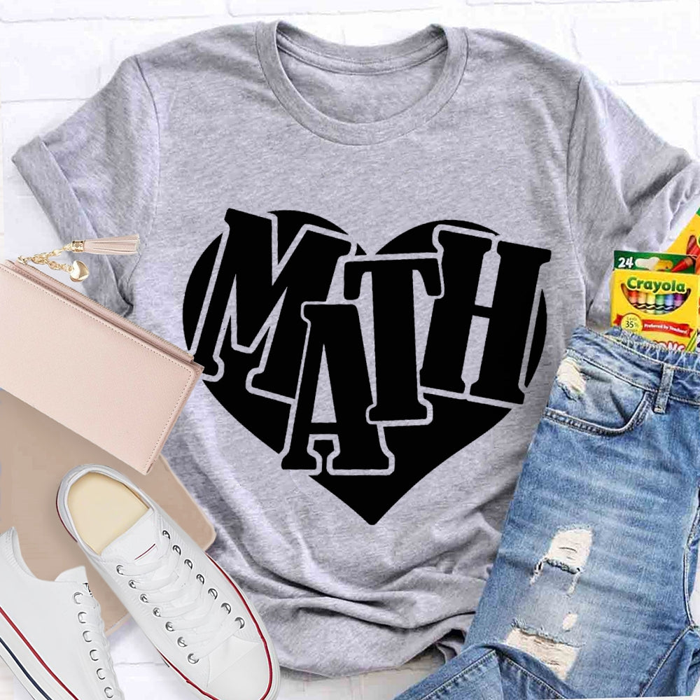 Heart Print Math Teacher T-shirt