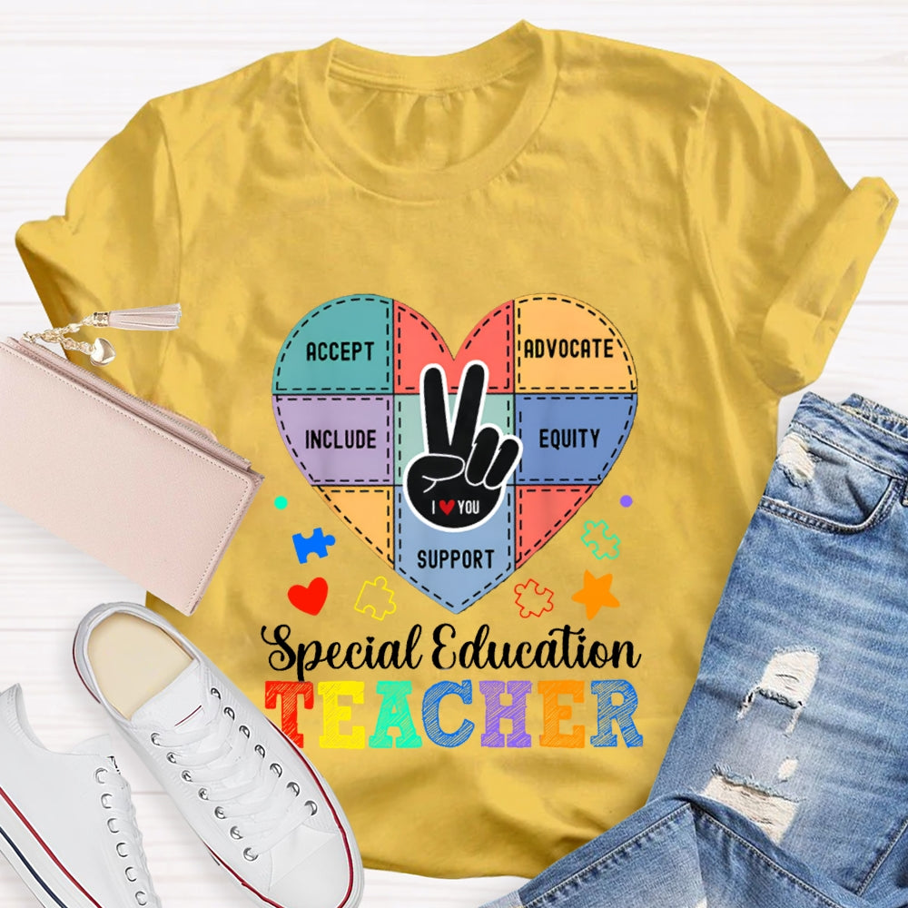 Special Education Teacher Support Love With Heart T-Shirt