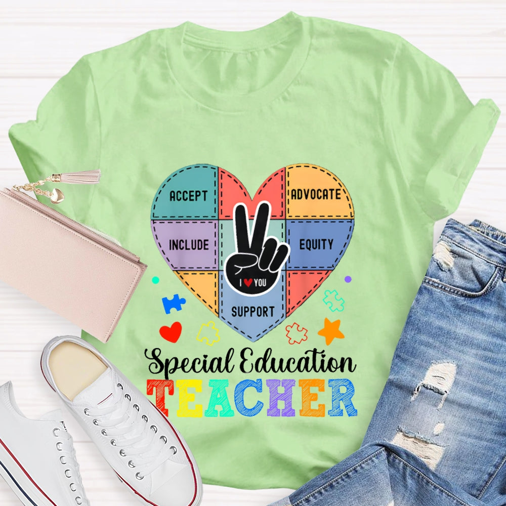 Special Education Teacher Support Love With Heart T-Shirt