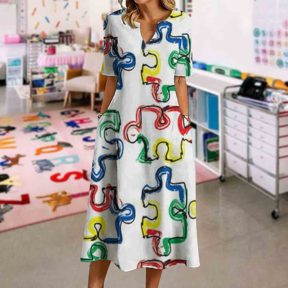 Colorful Puzzle Special Education Teacher Dress