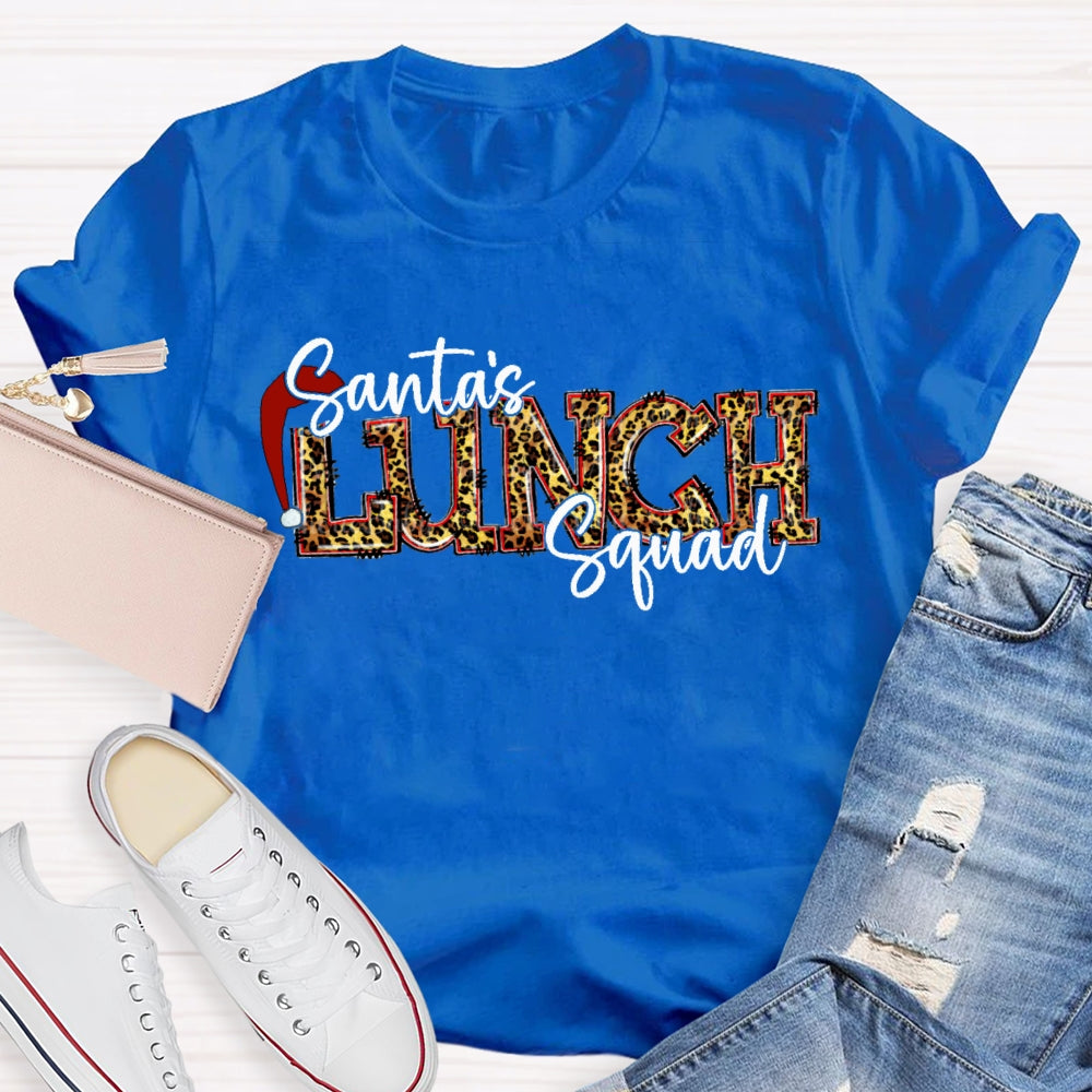 Santa'S Lunch Squad Santa Hat Leopard Print Font T-shirt