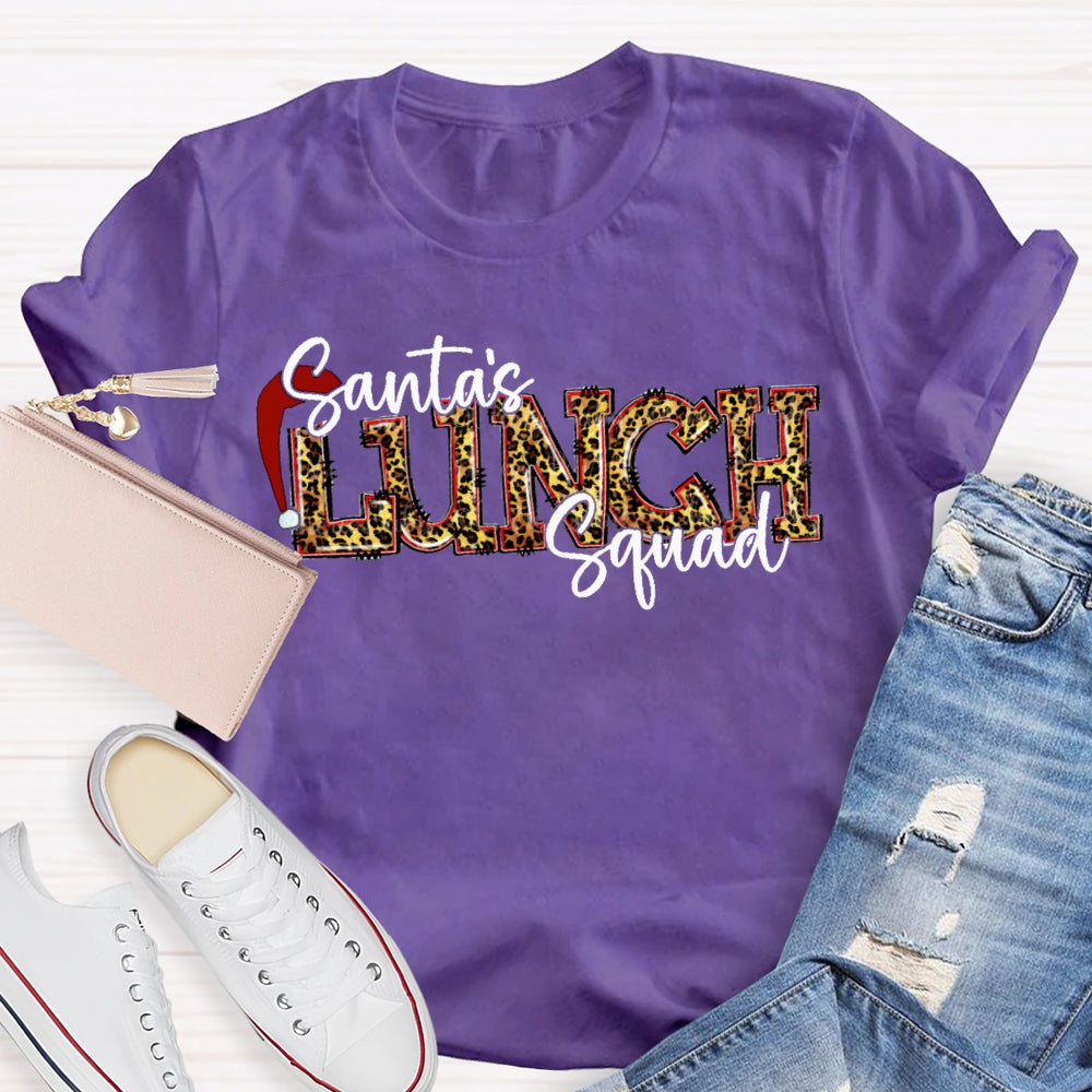 Santa'S Lunch Squad Santa Hat Leopard Print Font T-shirt