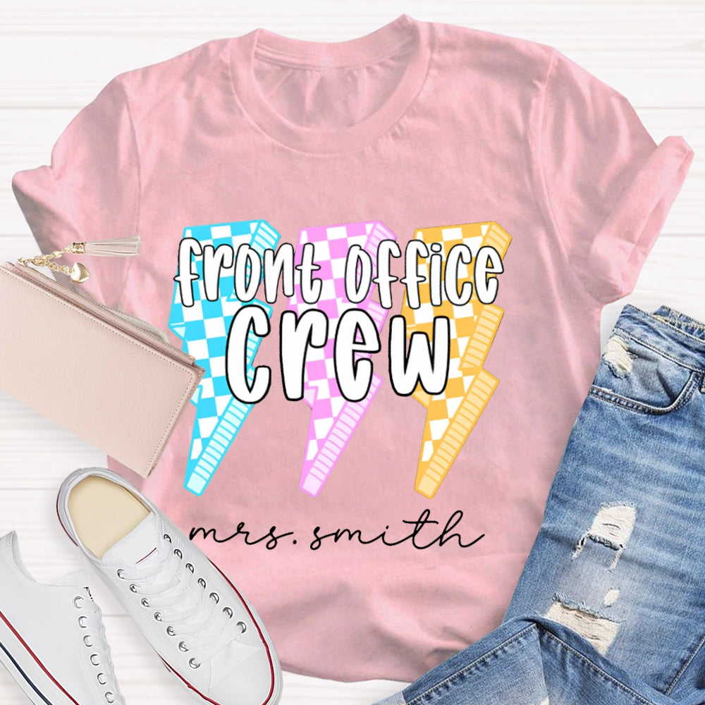 Personalized Name Front Office Crew Checkered Lightning T-shirt