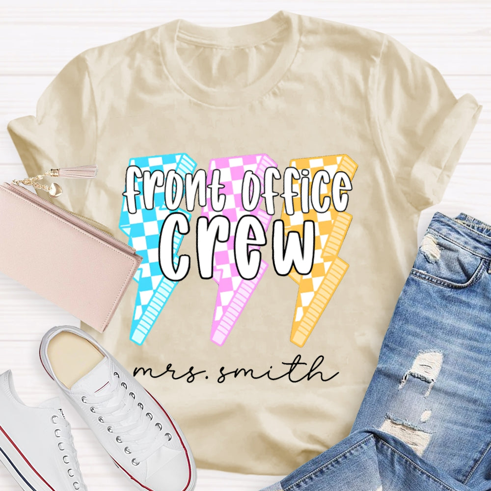 Personalized Name Front Office Crew Checkered Lightning T-shirt