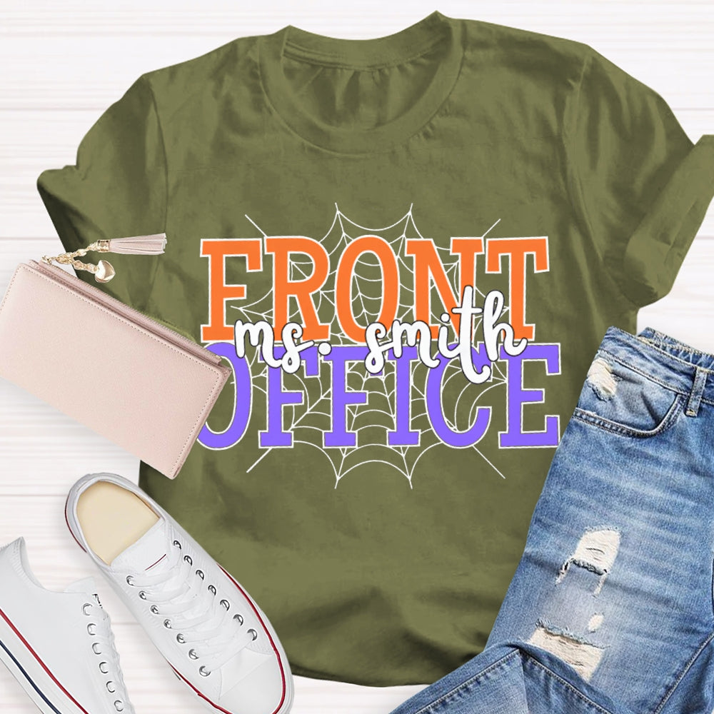 Personalized Name Front Office Spider Web Halloween T-shirt