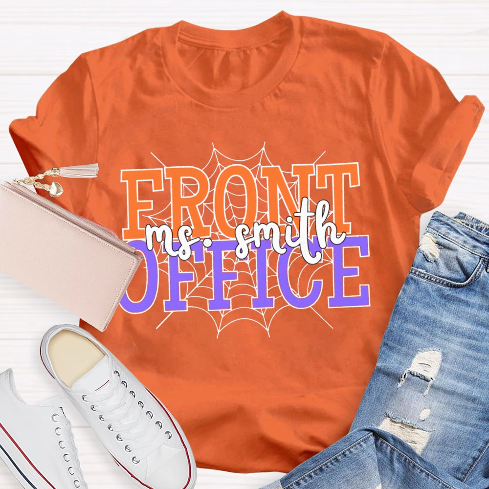 Personalized Name Front Office Spider Web Halloween T-shirt
