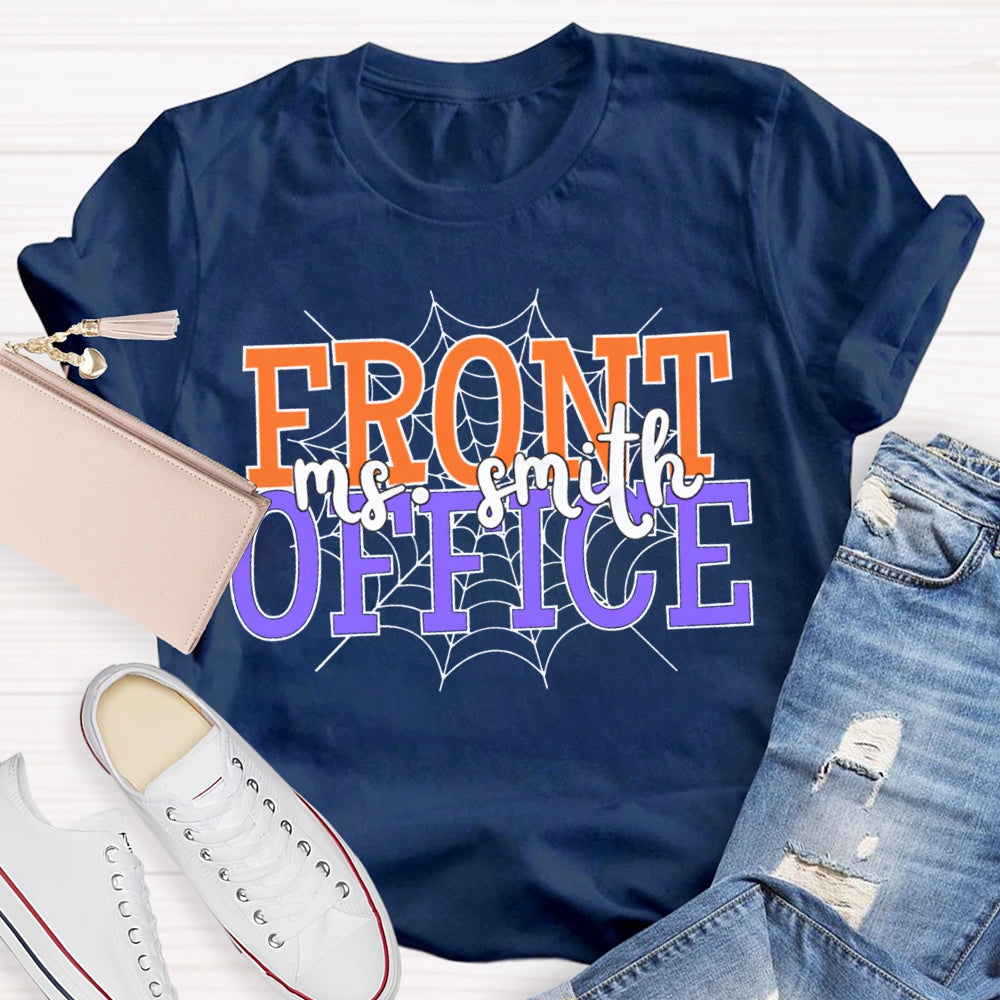 Personalized Name Front Office Spider Web Halloween T-shirt