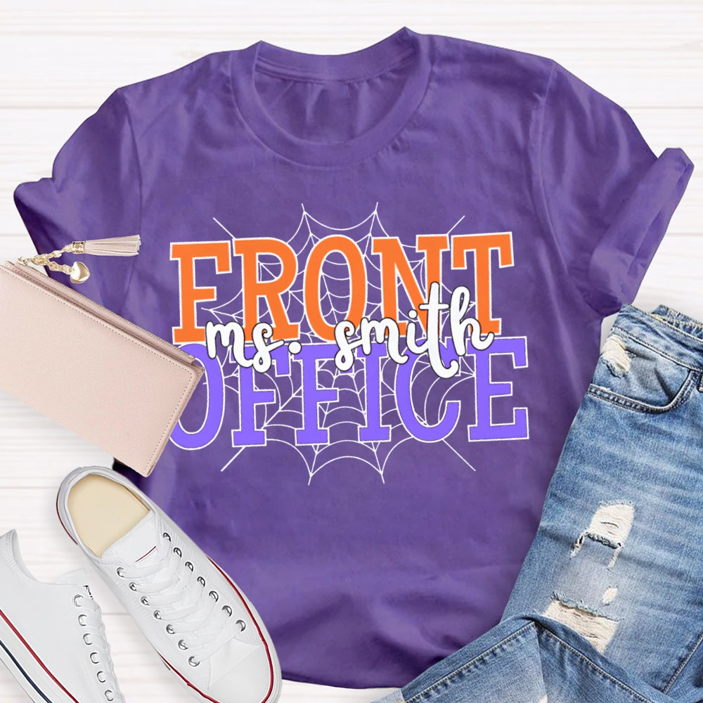 Personalized Name Front Office Spider Web Halloween T-shirt