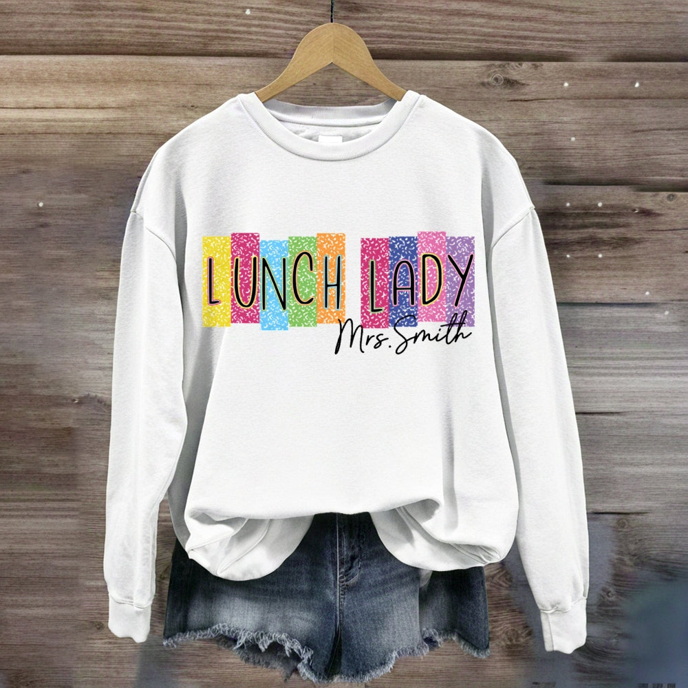 Personalized Name Lunch Lady Color Block Font sweatshirt