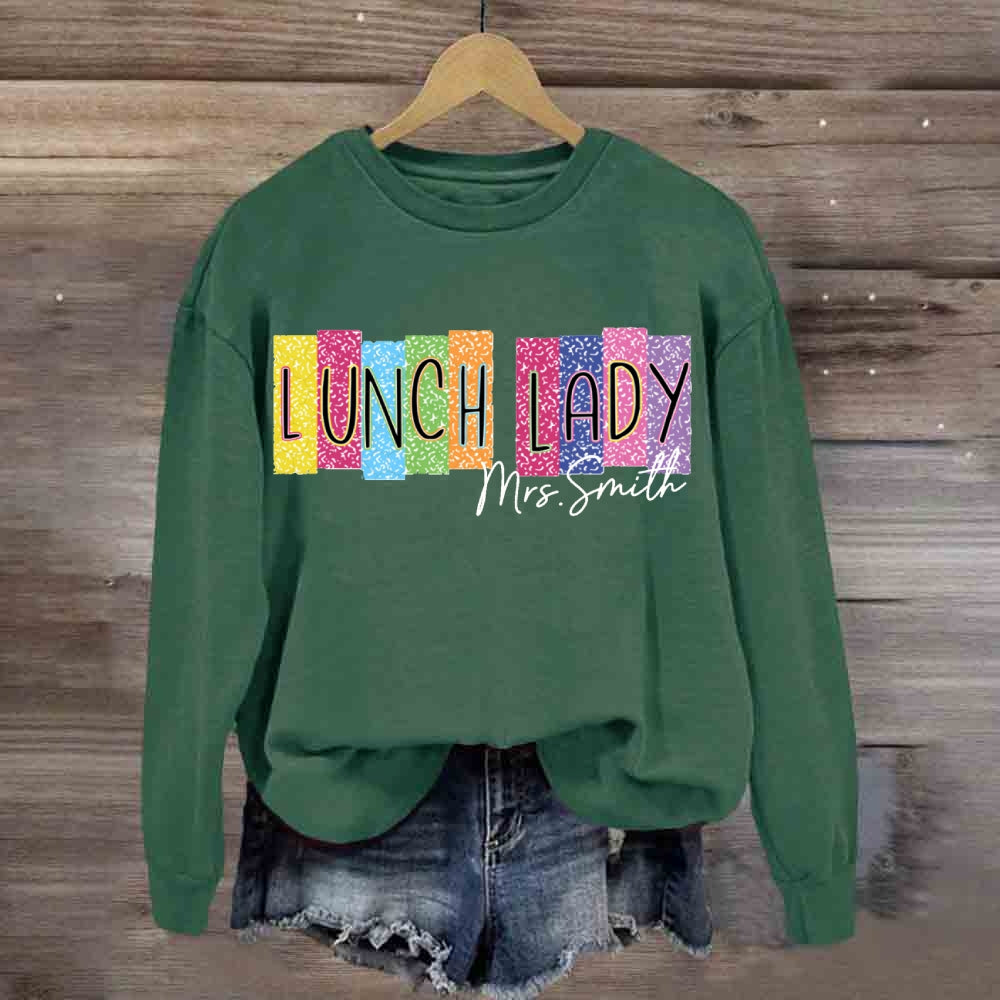 Personalized Name Lunch Lady Color Block Font sweatshirt