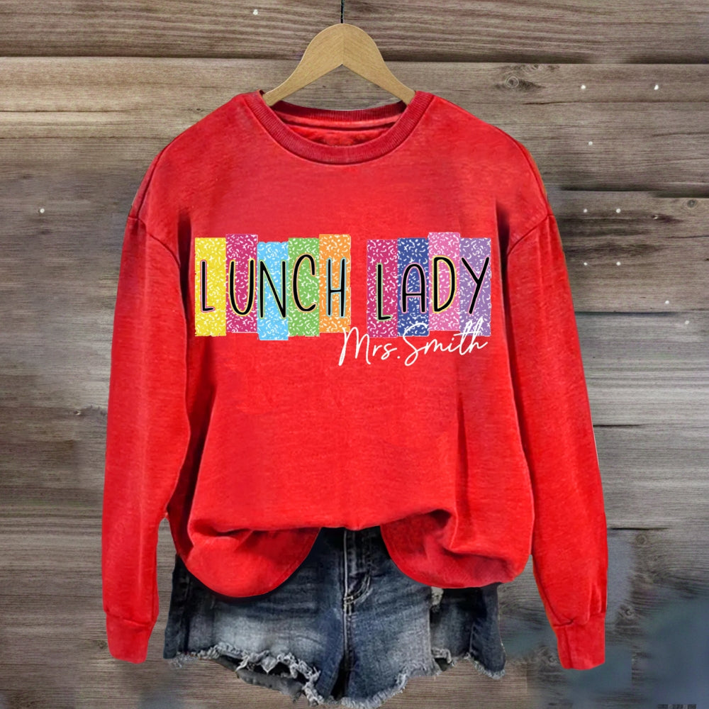 Personalized Name Lunch Lady Color Block Font sweatshirt