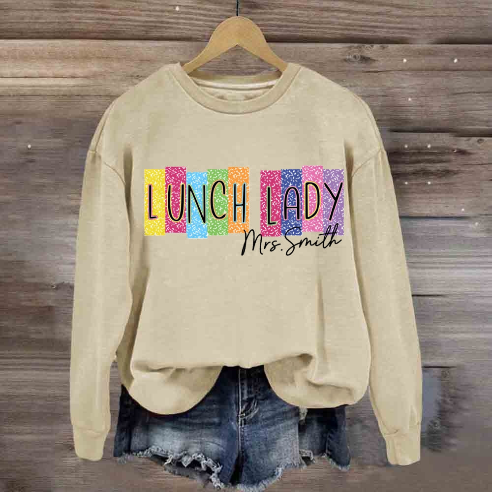 Personalized Name Lunch Lady Color Block Font sweatshirt