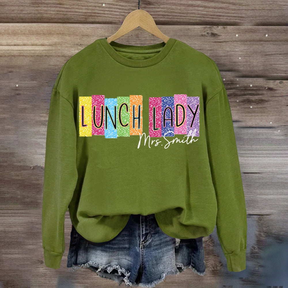 Personalized Name Lunch Lady Color Block Font sweatshirt