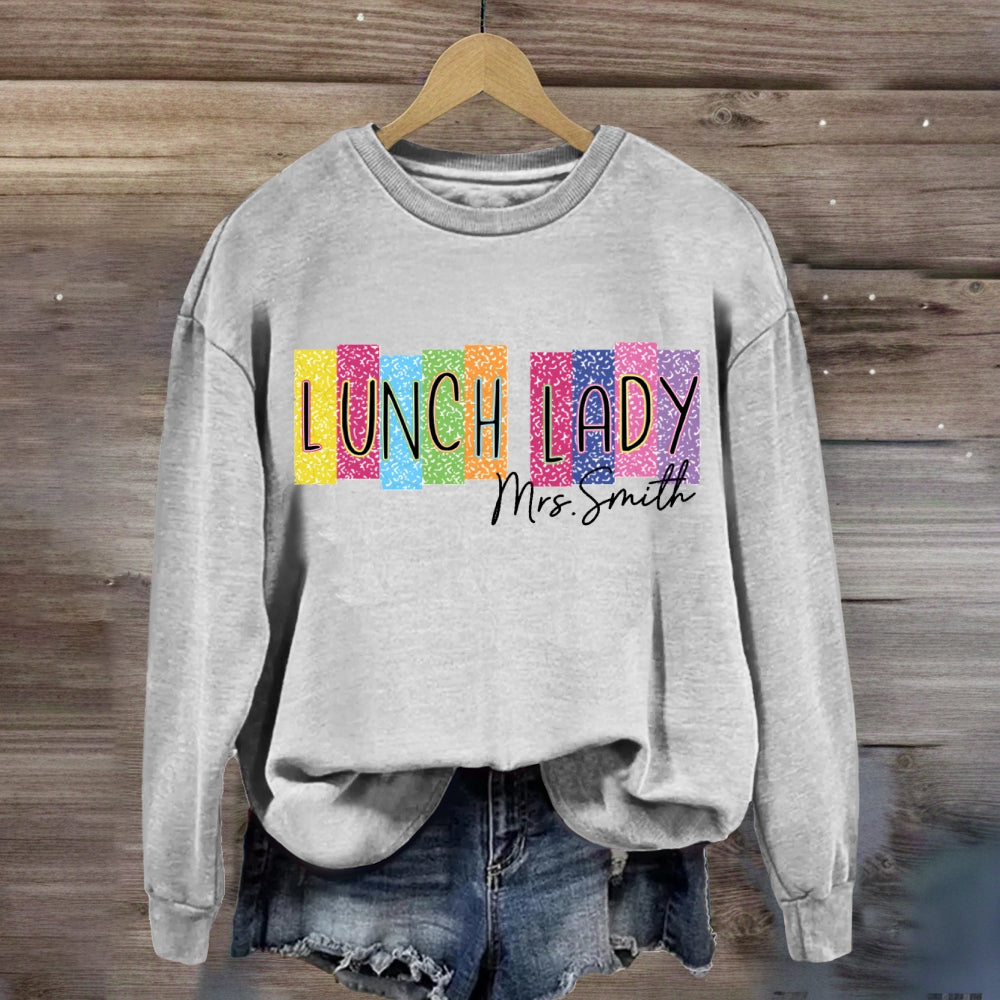 Personalized Name Lunch Lady Color Block Font sweatshirt