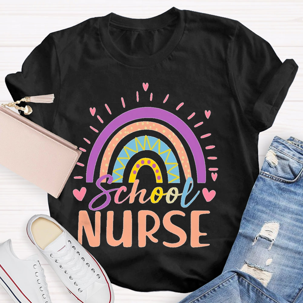 School Nurse Rainbow Letters T-shirt