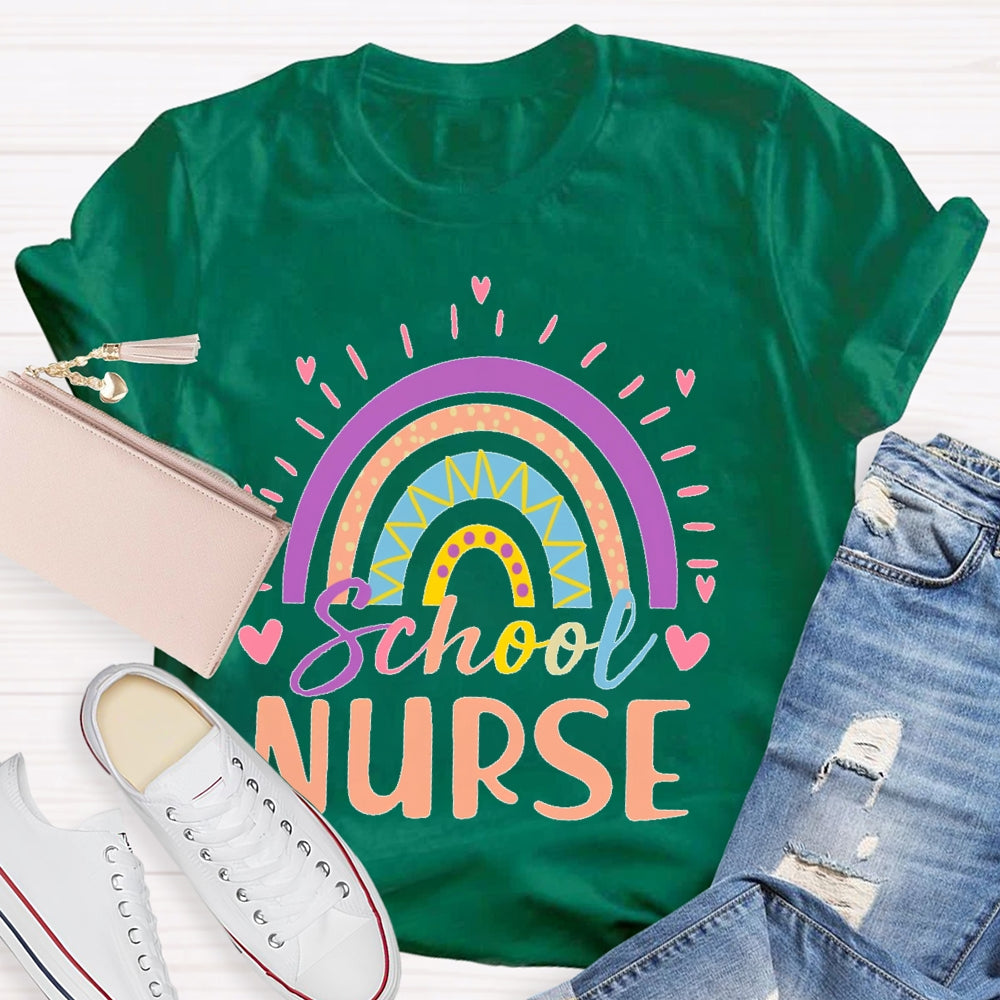 School Nurse Rainbow Letters T-shirt