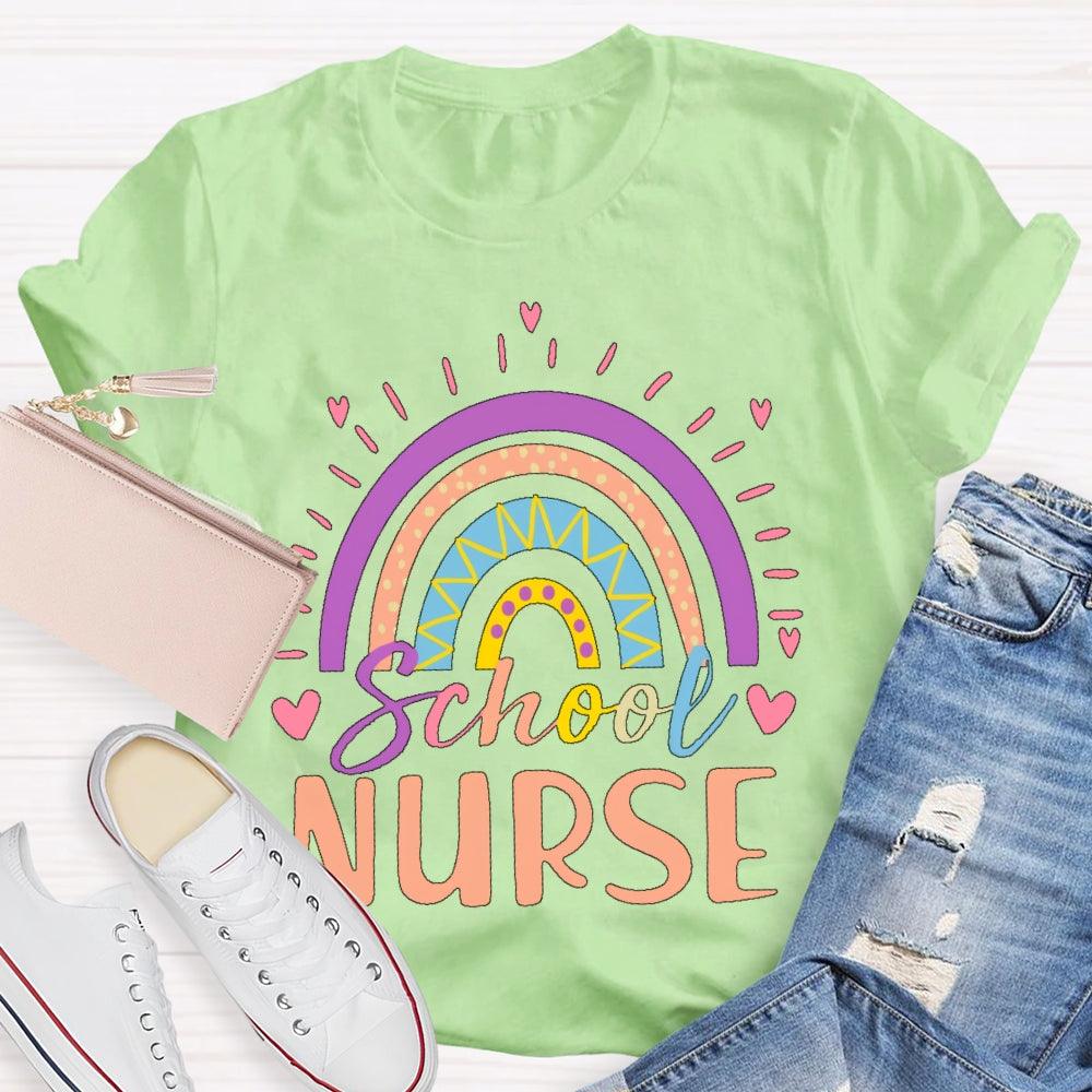 School Nurse Rainbow Letters T-shirt