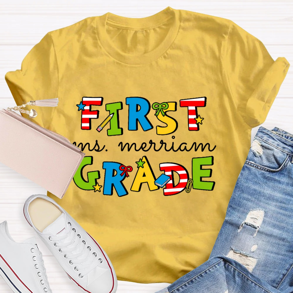 Personalized Name And Grade 1st Grade Colored Stars T-shirt