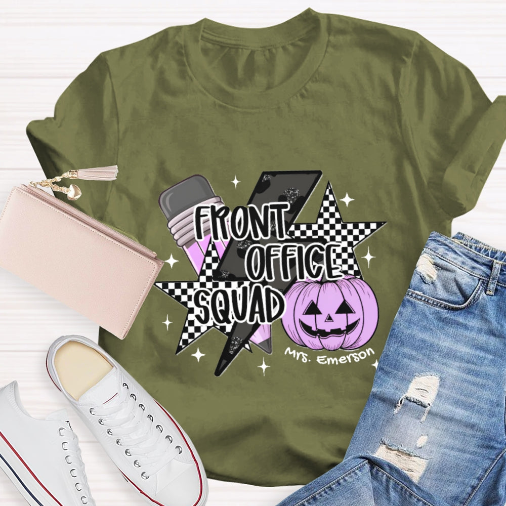 Personalized Name Front Office Squad  Halloween Pumpkin Pattern T-Shirt