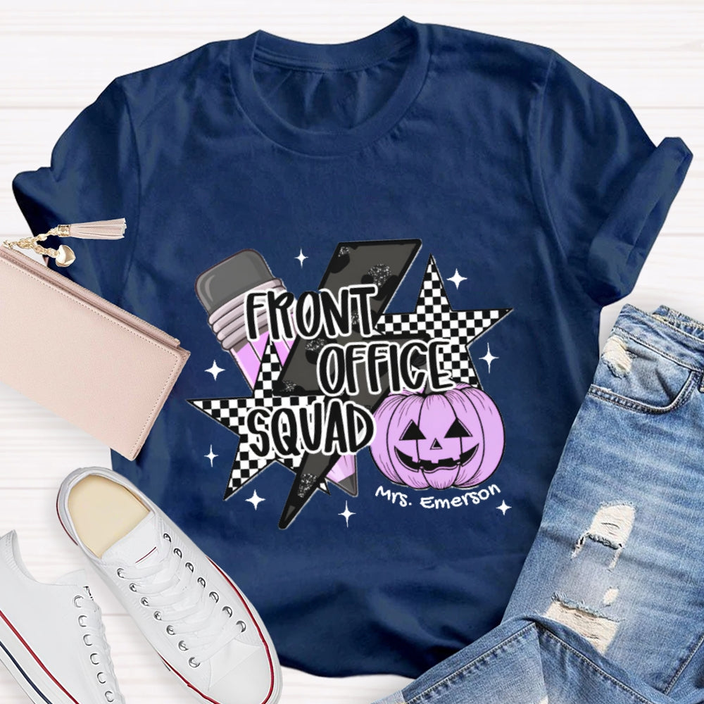 Personalized Name Front Office Squad  Halloween Pumpkin Pattern T-Shirt