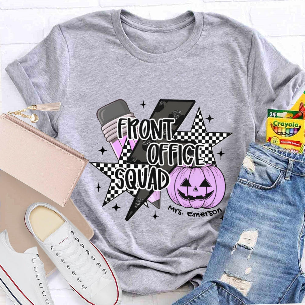 Personalized Name Front Office Squad  Halloween Pumpkin Pattern T-Shirt