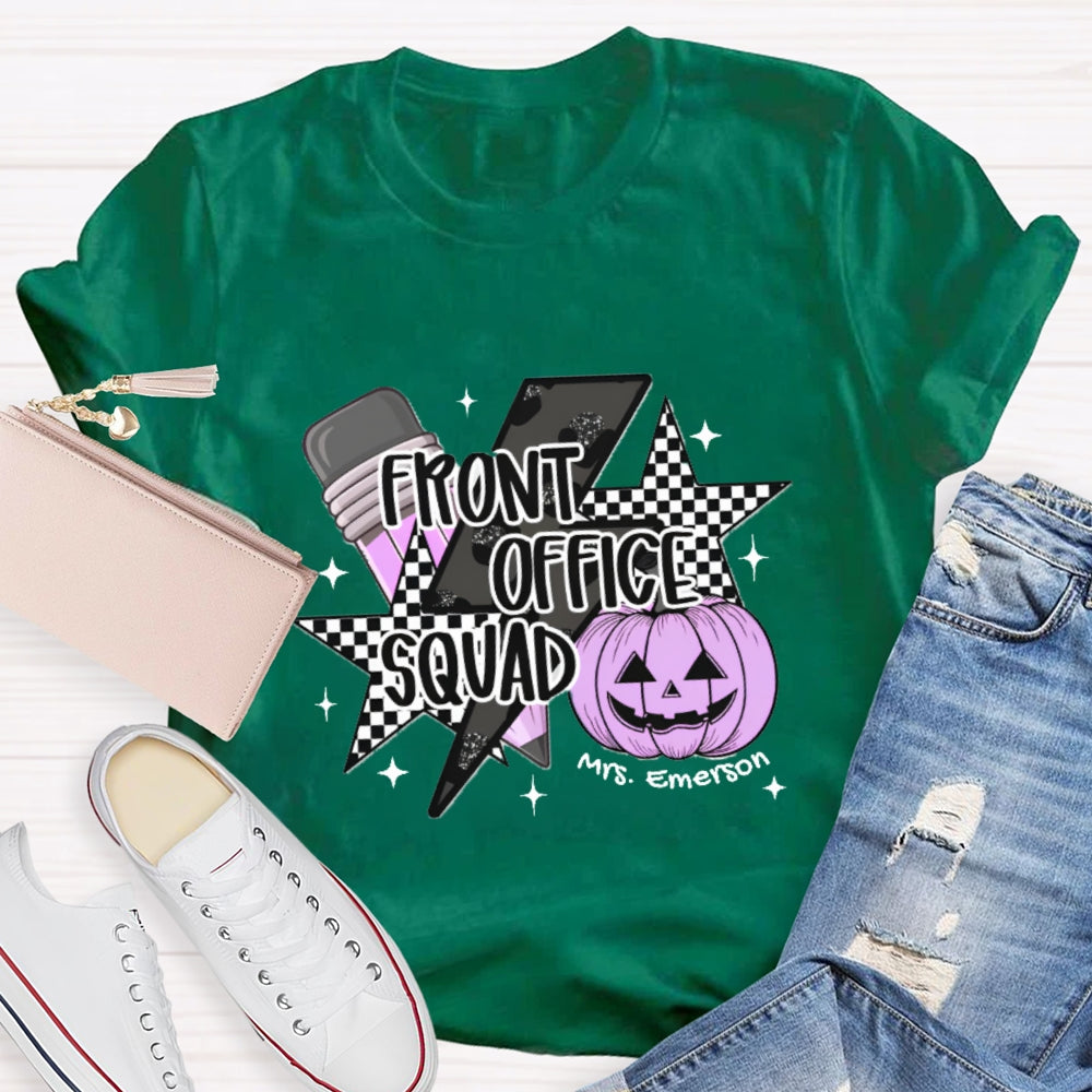 Personalized Name Front Office Squad  Halloween Pumpkin Pattern T-Shirt